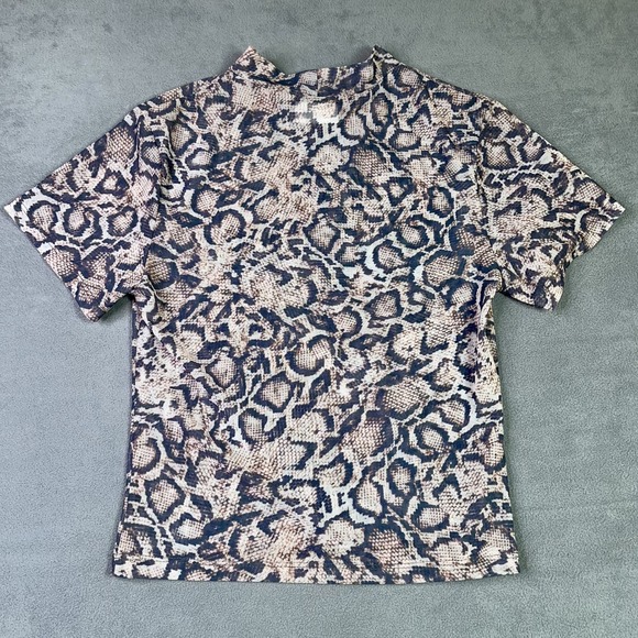 LNA Top Womens Large Snakeskin Mesh Mock Neck Short Sleeve Snake Print Fitted - Picture 2 of 8